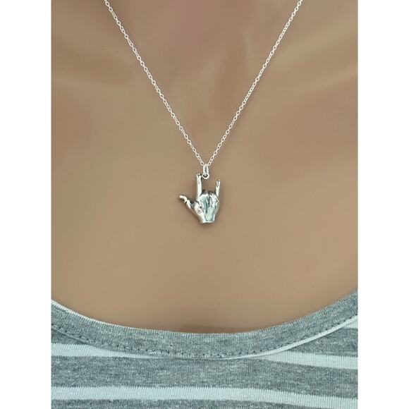 Sterling Silver I Love You Sign Necklace - Picture 3 of 7